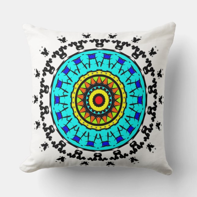 Título: Almofada de Arremesso Mandala Floral Ciano (Frente)