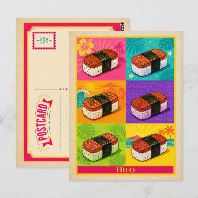 Título do Produto Cartão Postal Hilo Hawaii Musubi (Frente/Verso)