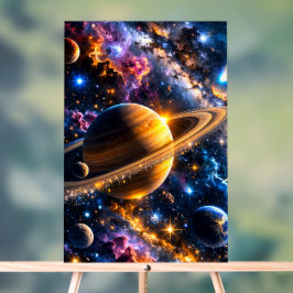 Título Odisseia Galáctica arte de Saturno e nebulo