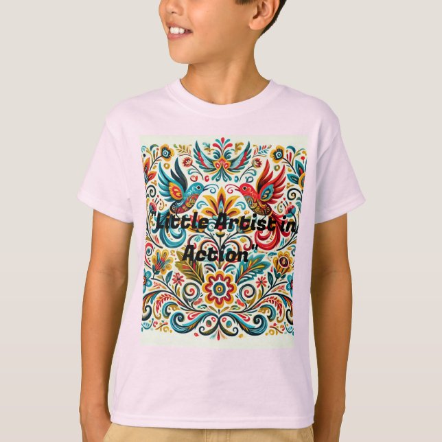 Título: Vibrant Folk Art Floral Patterno T-Shirt (Frente)