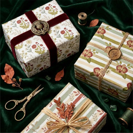 TMF26 Aquarela Floral Botânica Verde Vermelho Únic