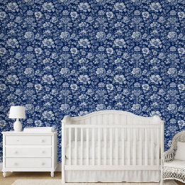 Toalete Francês Floral Índigo Azul Tradição Vintag