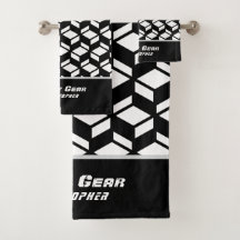 Toalha Branca Preta Padrão de Repetição Moderna