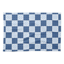 Toalha Checkerboard Azul e Branca com Floco de Nev