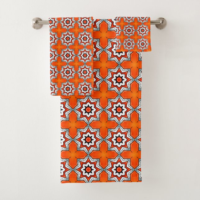 Toalha com padrão geométrico de mandala laranja e  (Insitu)