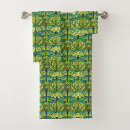Toalha com um padrão vibrante de verde e azul 