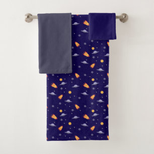 Toalha conjunto de planetas estrelas padrão azul c