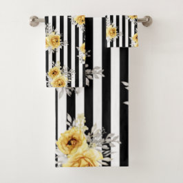 Toalha Conjunto Vert Floral Amarelo Stripes Negras