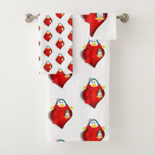 Toalha de Banheira Coloca Corações de Pinguim Dia 