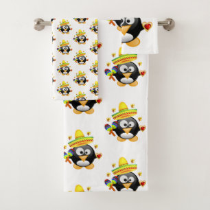 Toalha de Banheira Coloca Corações de Pinguim Dia