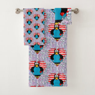 Toalha de Banheira Coloca Corações de Pinguim Dia