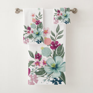 Toalha de Banheira Coloca Flores Tropicais em Bran