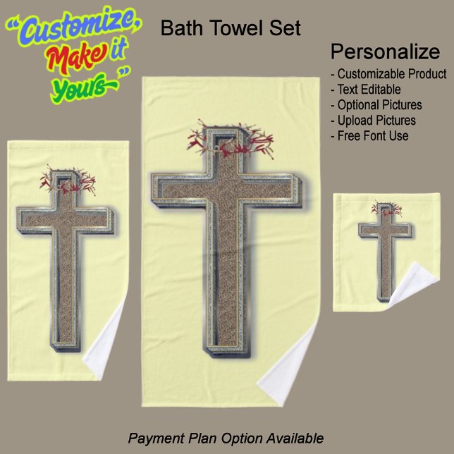 Toalha de Banheira Cruzada Definir fundo amarelo (Cross Bathroom Towel Set Featuring a Yellow Background.)