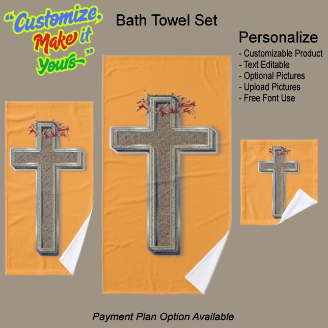 Toalha de Banheira Cruzada Definir Fundo Laranja (Cross Bathroom Towel Set with a Orange Background.)