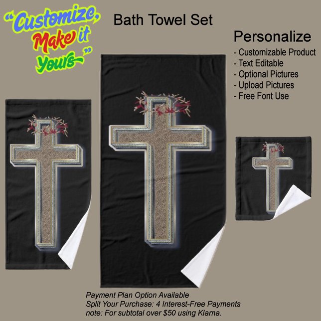 Toalha de Banheira Cruzada Definir Fundo Preto (Cross Bathroom Towel Set Featuring a Black Background.)