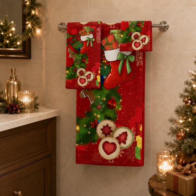 Toalha de Banheiro Grinalda de Meia de Natal Festi (Criador carregado)