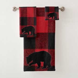 Toalha De Banheiro Preta Urso Xadrez Vermelho De B