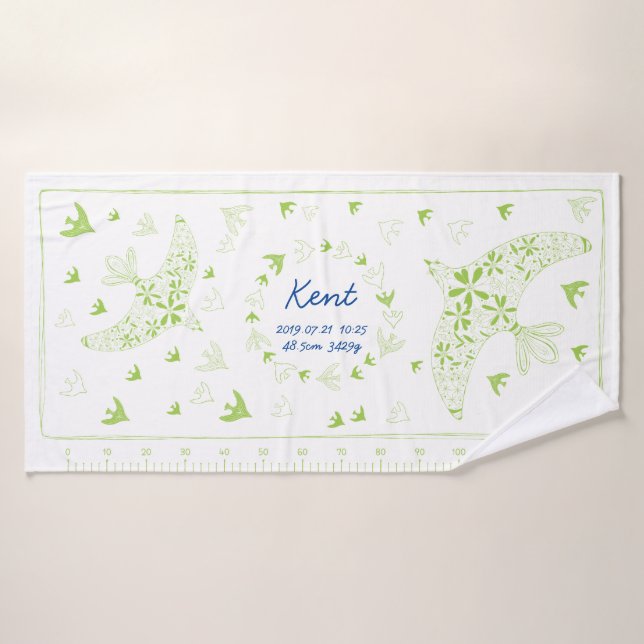 TOALHA DE BANHO 鳥、風に乗る。誕生メモリアル_グリーン3 (Toalha de Banho)