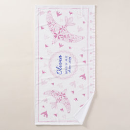 TOALHA DE BANHO 鳥、風に乗る。誕生メモリアル_ピンク