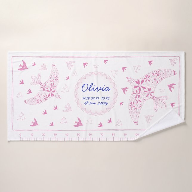 TOALHA DE BANHO 鳥、風に乗る。誕生メモリアル_ピンク (Toalha de Banho)