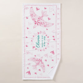 TOALHA DE BANHO 鳥、風に乗る。誕生メモリアル_ピンク2