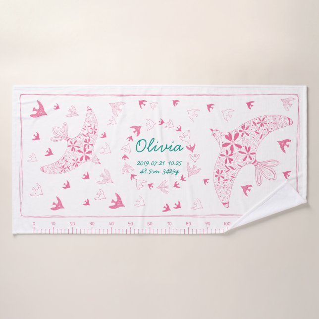 TOALHA DE BANHO 鳥、風に乗る。誕生メモリアル_ピンク2 (Toalha de Banho)