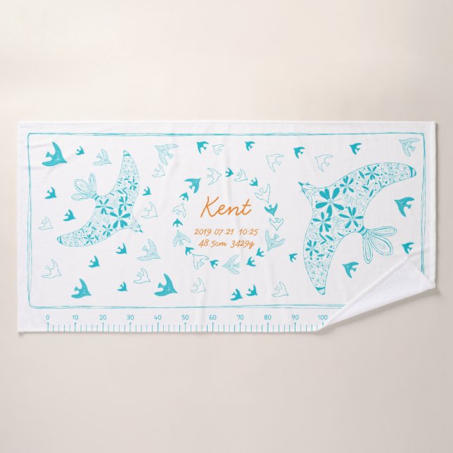 TOALHA DE BANHO 鳥、風に乗る。誕生メモリアル_ブルー3 (Toalha de Banho)