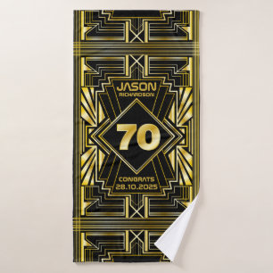 Toalha De Banho 70 Aniversário Art Deco Dourado Excelente Negro G