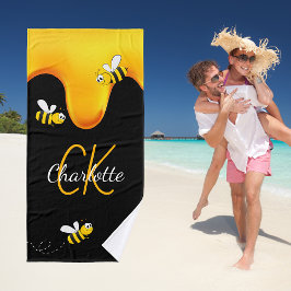 Toalha De Banho Abóbora-do-bumbum ouro preto do monograma que gote