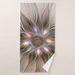 Toalha De Banho Abstrato Beige Brown Floral Fractal de Flor Joyful