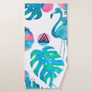 Toalha De Banho Abstrato com aquarela flamingo e elema aleatório