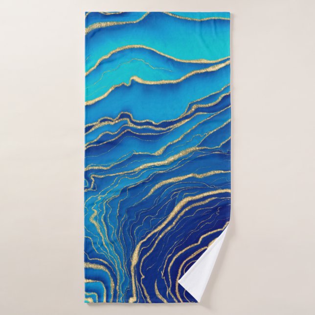 Toalha De Banho Abstrato de Arte Líquida Dourada Azul (Toalha de Banho)