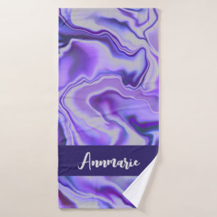 Toalha De Banho Abstrato de mármore Elegante azul e roxo personali