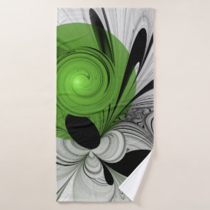 Toalha De Banho Abstrato preto e branco com arte frontal verde