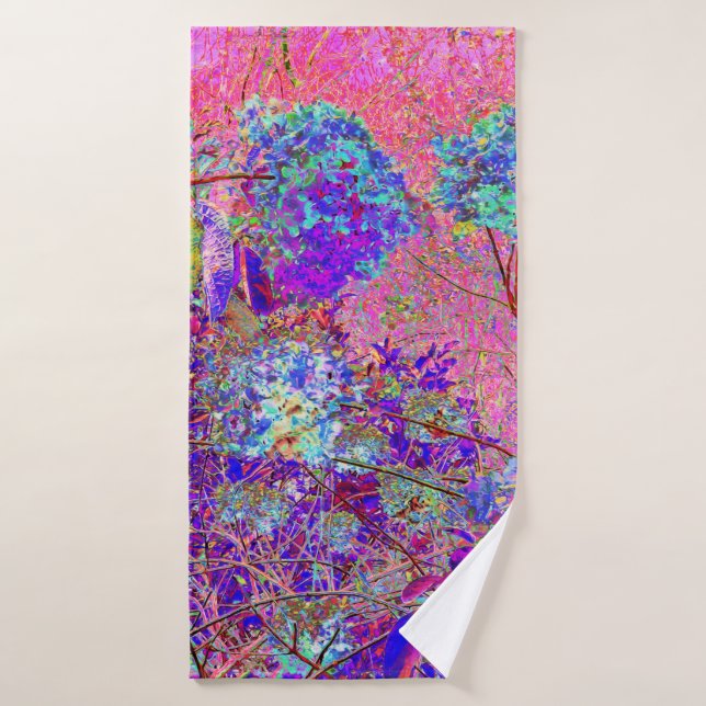 Toalha De Banho Abstrato púrpura e azul-hidrangea com magenta (Toalha de Banho)