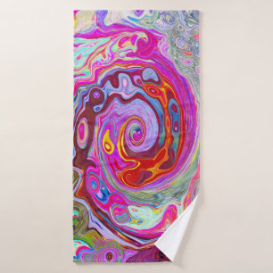 Toalha De Banho Abstrato Retro-rosa-quente e espiral azul