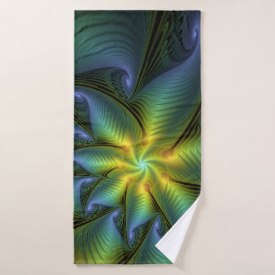 Toalha De Banho Abstrato Star, Ouro Verde brilhante Arte Fractal