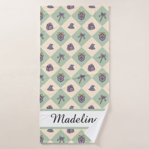 Toalha De Banho Academia de Meninas Personalizada Xadrez Verde Men