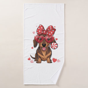 Toalha De Banho Adorável Dachshund de óculos de coração e bolinhas