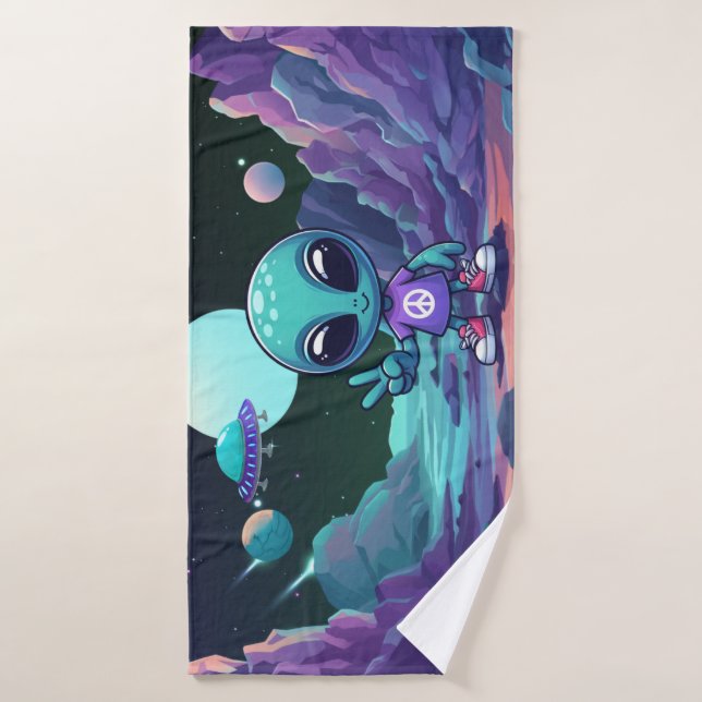 Toalha De Banho Alienígena de paz e nave espacial (Toalha de Banho)