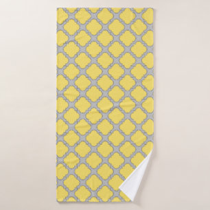 Toalha De Banho Amarelo quatrefoil e cinza