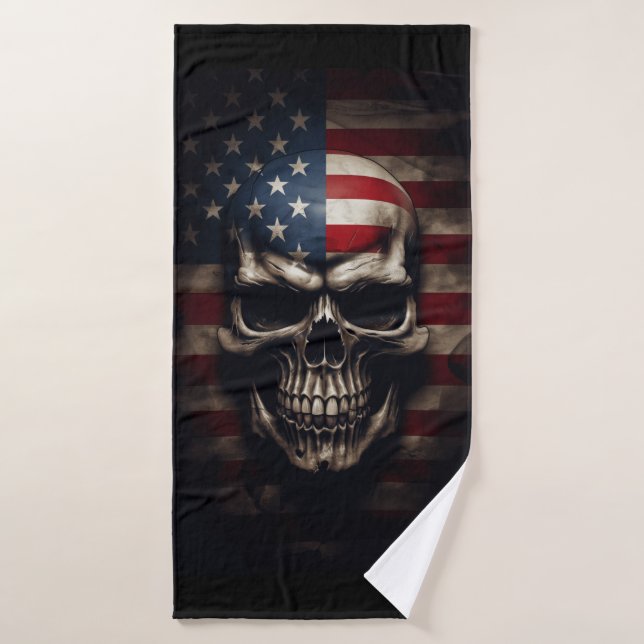 Toalha De Banho American Flag Skull (Toalha de Banho)