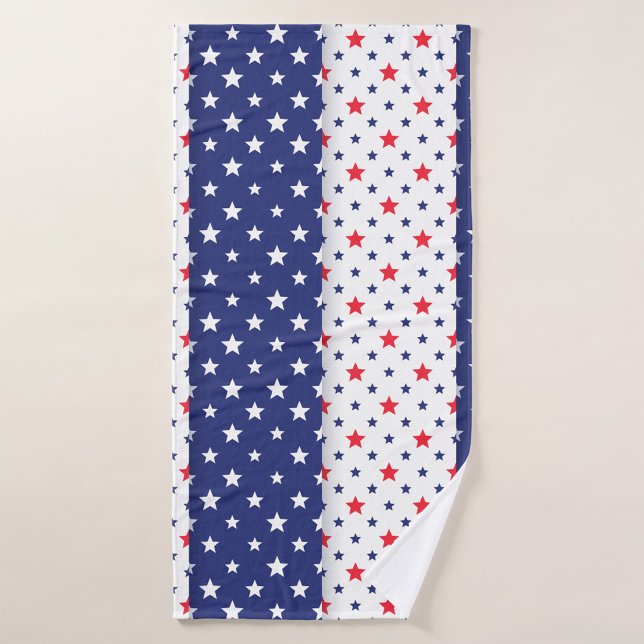 Toalha De Banho American Stars Bath Totol (A vibrant beach towel featuring alternating red, white and blue stars. )