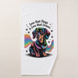 Toalha De Banho Amor de Dachshund que Fica é Amor que Escuta