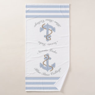 Toalha De Banho Anchor Lake Vacation Beach House Nome Blue Stripes