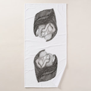 Toalha De Banho Angels Kissing, Design preto e branco