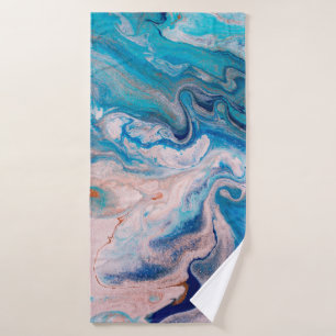 Toalha De Banho Aproximação do mármore branco e azul-abstrato