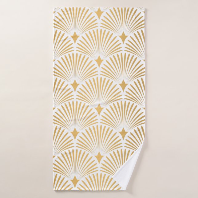 Toalha De Banho Art Deco Pattern. Seamless white and gold backgrou (Toalha de Banho)