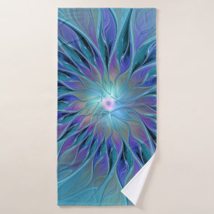 Toalha De Banho Arte Fractal Abstrato de Sonho Roxo Azul