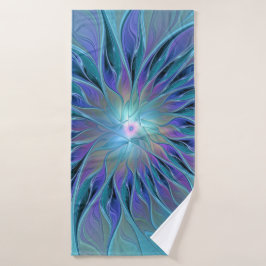 Toalha De Banho Arte fractal abstrato do sonho da flor roxa azul